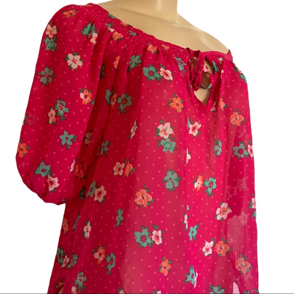 Hollister Sheer Summer Floral Keyhole Neck Tie Ragland Sleeve Cropped Top Sm - Picture 3 of 8